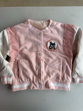 Nora Madison Pink & White Kids Bomber Jacket with Patch